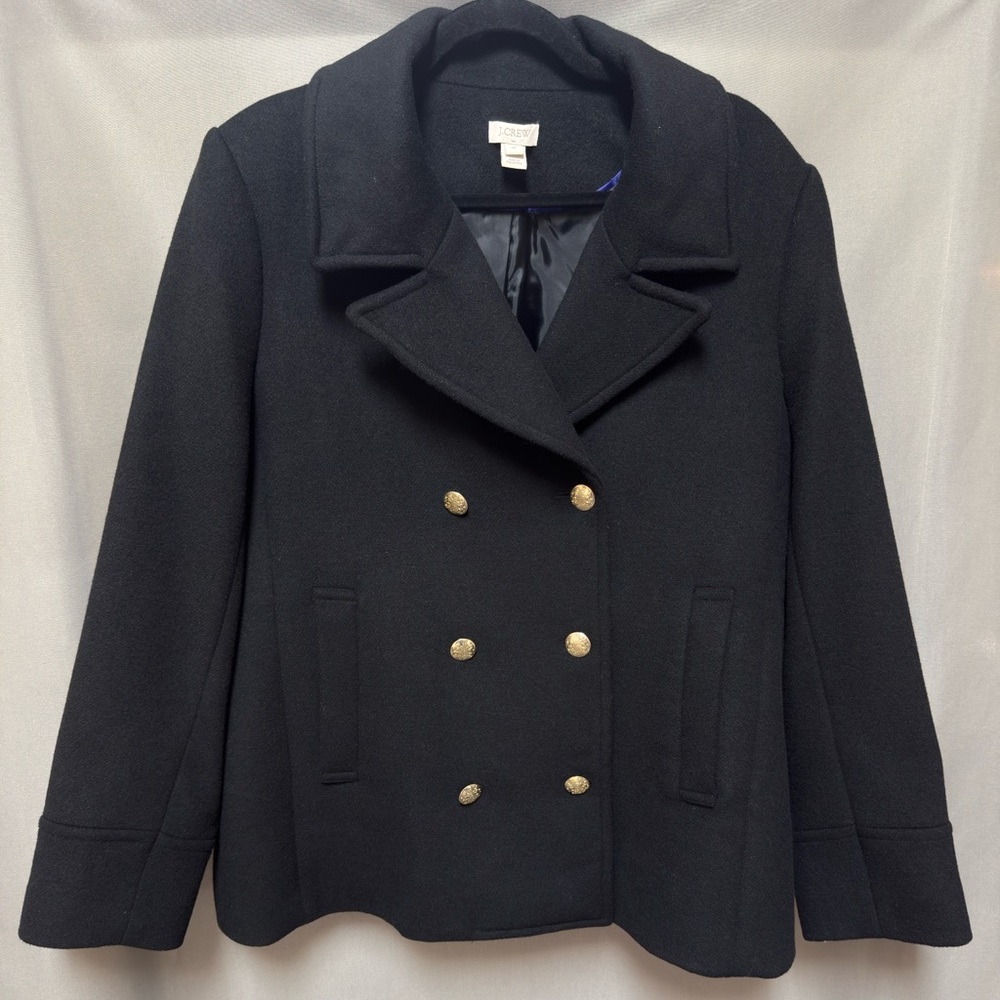 J.Crew Tailored Wool Peacoat — Plus Size 20 — Black Neutral Chic Winter Preppy